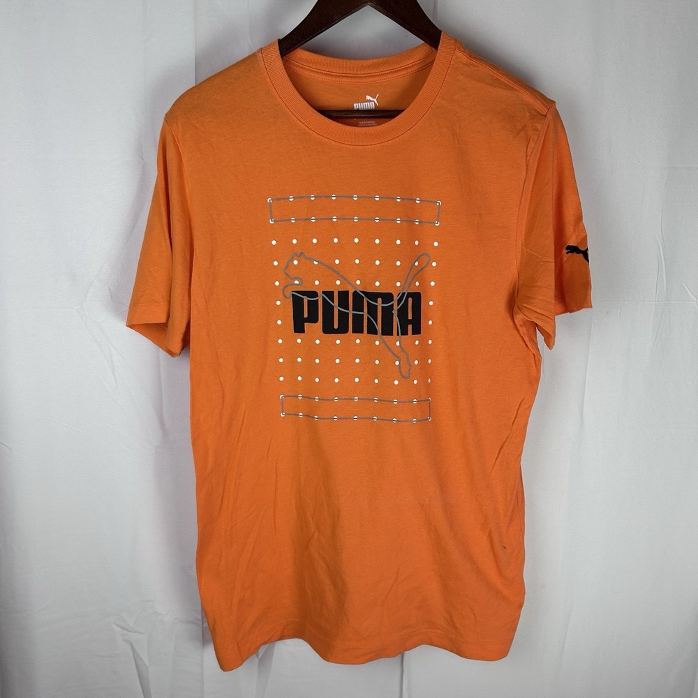 Puma Graphic Logo T-Shirt Orange Casual Activewear‎ Top Comfortable Size Medium